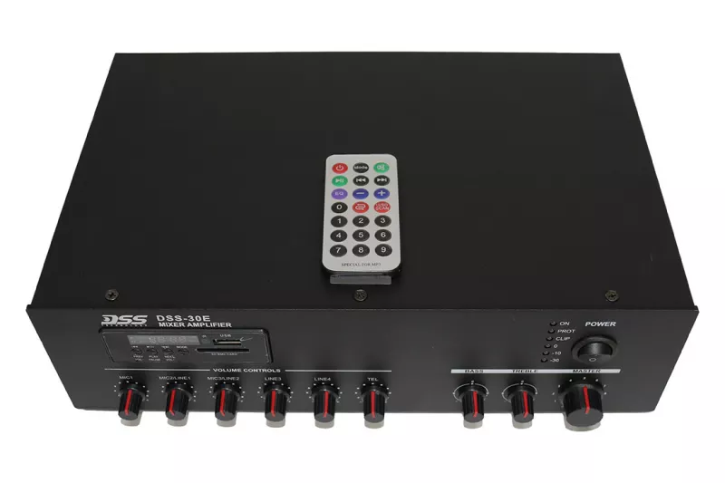 DSS-30E микшер-усилитель 30 Вт/100В, MP3, FM, Bluetooth, SD DSS-30E микшер-усилитель 30 Вт/100В, MP3, FM, Bluetooth, SD
