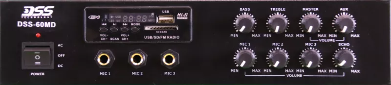 DSS-60MD микшер-усилитель MP3/SD/FM/Bluetooth, 60 Вт/100 В DSS-60MD микшер-усилитель MP3/SD/FM/Bluetooth, 60 Вт/100 В