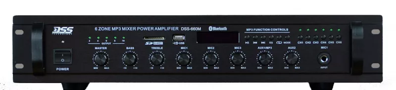 DSS-660M микшер-усилитель MP3/FM, 60 Вт/100 В DSS-660M микшер-усилитель MP3/FM, 60 Вт/100 В